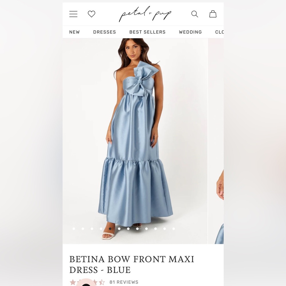 PETAL & PUP Betina Bow Front Maxi Dress - Blue 
Size: M